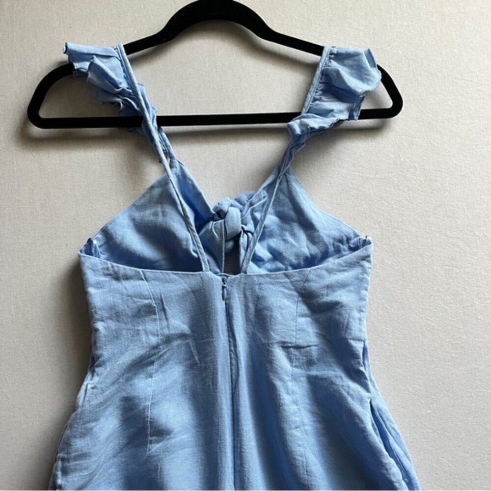 Zara Linen Blend Baby Blue Tie Front Cropped Pants Jumpsuit XS - Picture 6 of 14